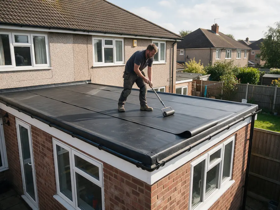 EPDM rubber flat roof on a rear extension