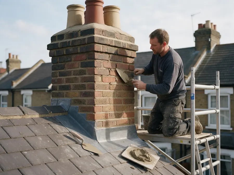 Chimney repointing with new lead flashing